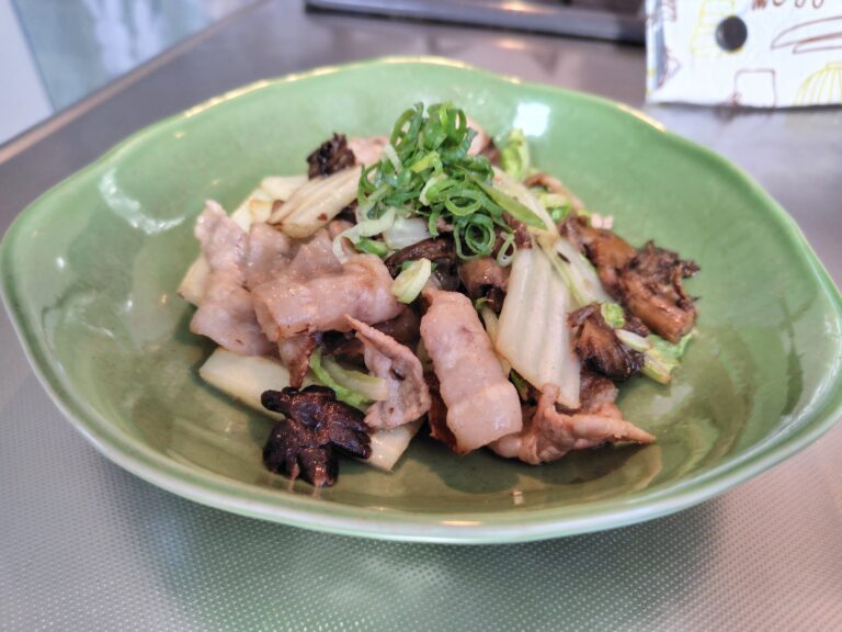 ナラタケと豚肉のバター炒め